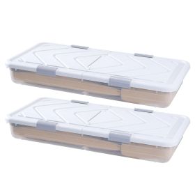 Under Bed Storage with Wheels, 39.8 x 20.1 x 5.9 inch Underbed Containers, Underbed Shoes Organizer with Lid & Gray Latch