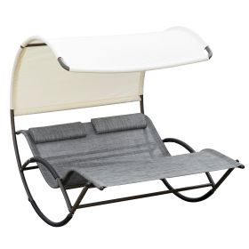 Double Rocking Bed Outdoor Chaise Sun Lounger with Canopy Light Gray