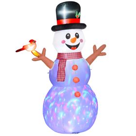 8' Inflatable Snowman, Christmas Blow up Snowman w/ Rotating Colorful LED Light, Outdoor Yard Decor for Holiday
