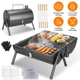 Portable Charcoal Grill Foldable BBQ Grill with Double-Sided Cooking Design, Chimney Vent