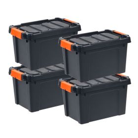 5 Gallon Black Plastic Latching Storage Bin with Lid Tote, Plastic Storage Container with Lid, 4-Pack