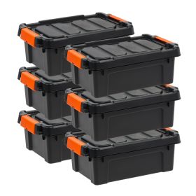 3 Gallon Black Plastic Latching Storage Bin with Lid Tote, Plastic Storage Container with Lid, 6-Pack