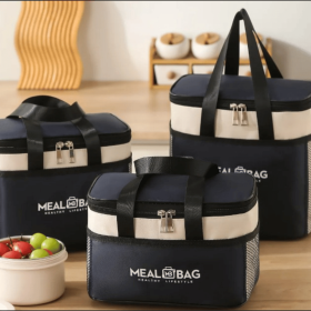 3-piece thick aluminum foil hidden blue insulated lunch box bag, suitable for office workers, large capacity waterproof portable lunch box bag