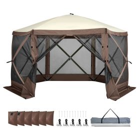 Pop Up Gazebo Tent, Pop-Up Screen Tent 6 Sided Canopy Sun Shelter with 6 Removable Privacy Wind Cloths & Mesh Windows