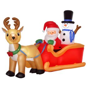 6.5 ft Long Christmas Inflatables Outdoor Decorations Santa Claus on Sleigh, Reindeer and Snowman with LED Lights for Holiday Yard Christmas Deco