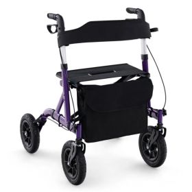 Outdoor Rolling Rollator Walker: 9.5" All-Terrain Wheels, 6-Level Adjustable (32"-37"), Foldable, Padded Seat, Storage Bag+Umbrella Holder (Option: default title)