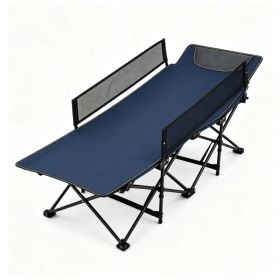 Navy No-Assembly Portable Toddler Camping Bed, Elevated Foldable Kids Sleepover Cot with Anti-Roll Mesh Baffles Stable Support Frame, Lightweight (Option: default title)