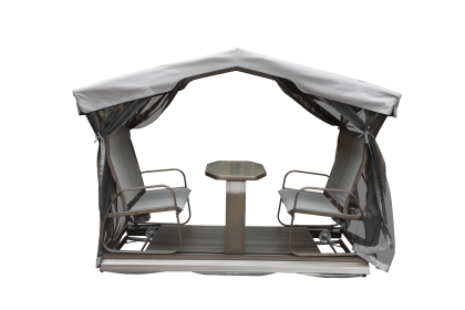 4-Seat Outdoor Glider Benches with Canopy, Retro Metal Glider Chair with Aluminum Frame, Patio Swing Chair for Outside,Garden,Lawn (Color: as Pic)